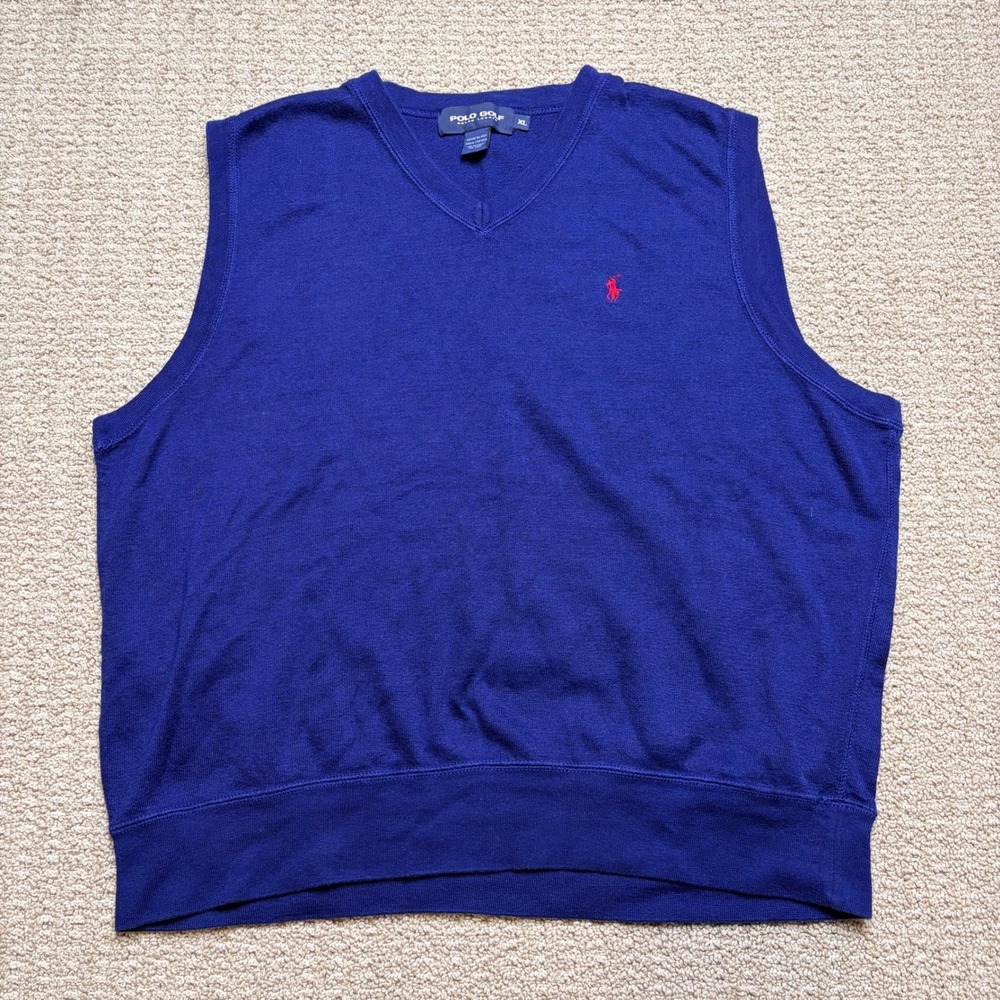 Polo Golf Ralph Lauren Mens XL Blue Cotton V-Neck Sweater Vest Red Pony USA Made